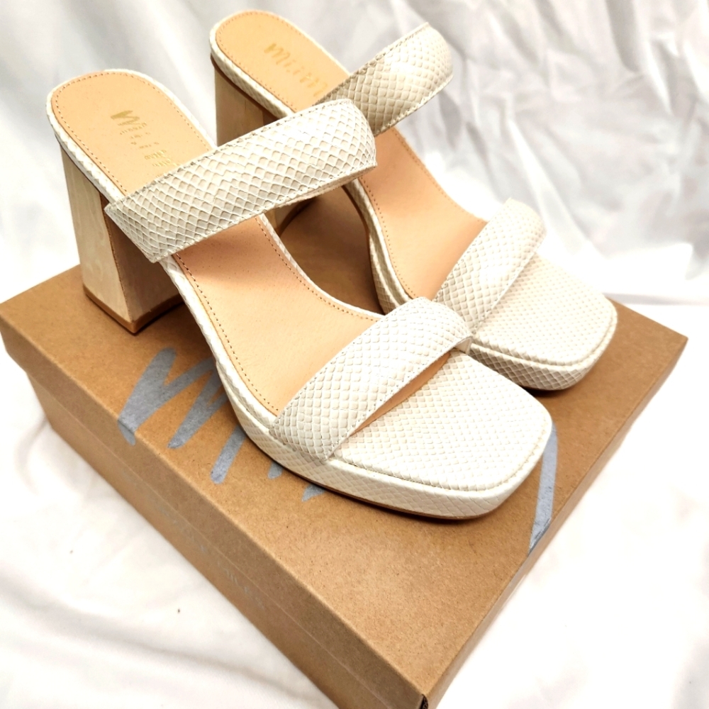 Mi.iM Sz 8.5M Charlotte Cream Snake Skin Embossed Sandals Block Heels NIB $68